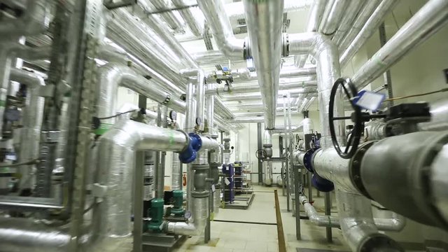 camera moves between the pipes of engineering networks