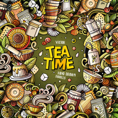 Cartoon vector doodles Tea time frame