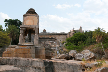 Tyagada Kamba, general view, Vindhyagiri Hill, Shravanbelgola, Karnataka. Gomteswara temple is seen...