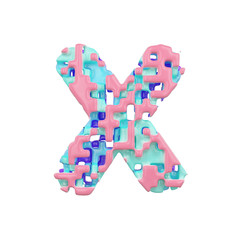 Alphabet letter X uppercase. Geometric font made of cubic blocks. 3D render isolated on white background.