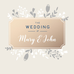 Elegant wedding invitation background. Vector greeting card design with flowers.