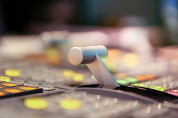 Switcher buttons in studio TV station, Audio and Video Production Switcher of Television Broadcast.