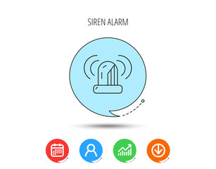 Siren alarm icon. Alert flashing light sign.