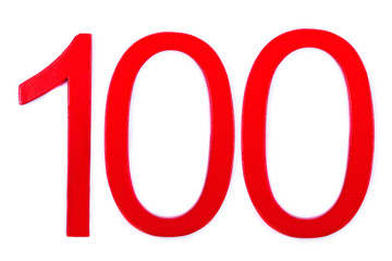 Red figure one hundred on white background