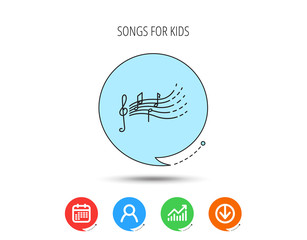 Songs for kids icon. Musical notes, melody sign.