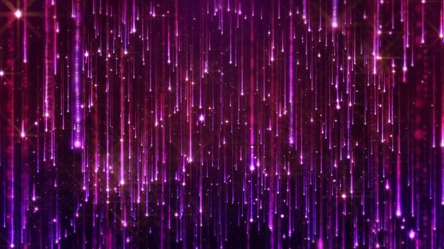 Falling bright particles. Starfall on a dark background with shiny and glowing asterisks. Perfect bright and glamorous background for festive and solemn compositions. Looped