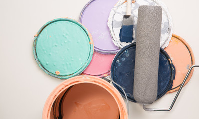 multi color old paint can lids