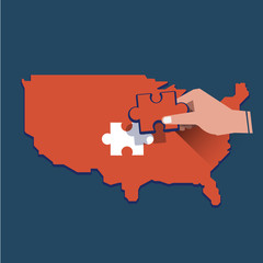 United State of America map with Jigsaw part in hand - vector