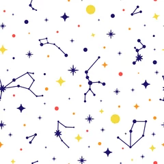 Fototapete Kosmos Konstellation nahtlose Muster. Weltraum-Hintergrund. Raummuster mit Sternen, Konstellationen. Vektorillustration für Druck, Karte, Plakat, Broschüre, Textil