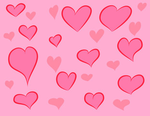 Fototapeta na wymiar hearts lovely abstract pink background, romantic symbols drawing backdrop