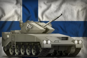 light tank apc on the Finland national flag background. 3d Illustration