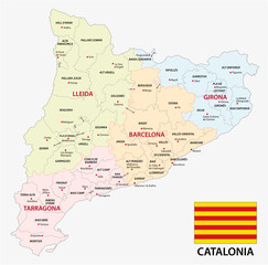 Catalonia administrative and political vector map with flag