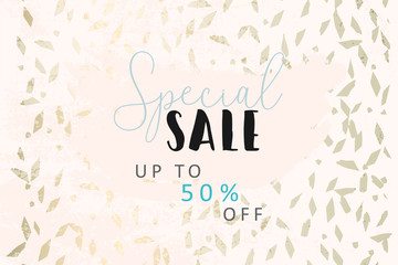 Worn Marble Gold and Pastel advertising background. Fashion artistic template for new collection sign board or sale banner design. Trendy chic and vintage old textures