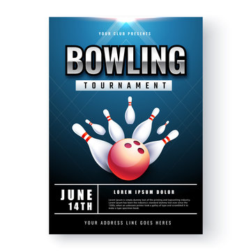Bowling tournament poster or flyer design with time and venue details.