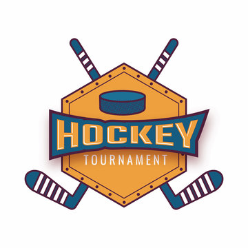 Ice Hockey Tournament badge logo or emblem in yellow and blue color.