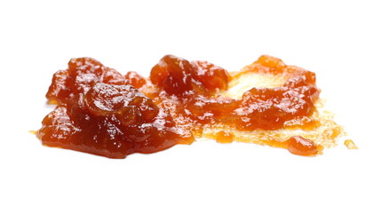 Peach jam, marmalade spread isolated on white background and texture