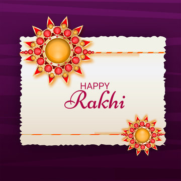 Festival celebration design with illustration of beautiful rakhi made by stones on purple background.