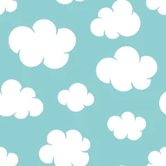Selbstklebende Fototapeten Cute baby seamless pattern with blue sky with white clouds flat icons. Cloudy weather. Cloud symbols background for kids fabric, nursery. © nadiinko