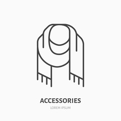 Scarf flat line icon. Cold weather apparel store sign. Thin linear logo for clothing, accessories shop.