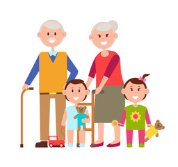 Grandparents and Grandchildren Vector Illustration