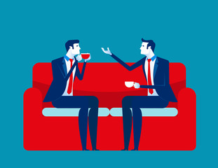 Business people meeting talking. Concept business vector illustration. Flat character style. Red sofa, Meeting