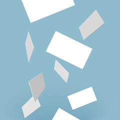Vector white identity cards on transparent background falling from above.
