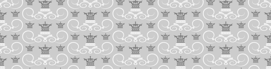 Obraz premium Seamless pattern in Royal style on gray background. Richly decorated ornament on the background. Seamless pattern Wallpaper. Royal pattern Wallpaper - vector illustration