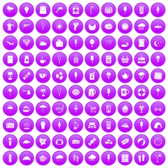 100 ice cream icons set in purple circle isolated vector illustration