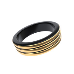 Male titanium ring with gold isolated on the white background