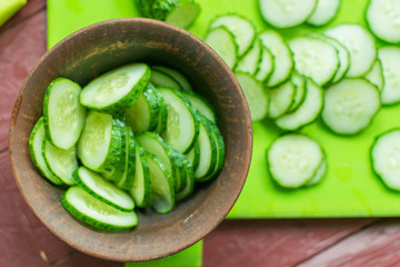 Fresh cucumber cut into slices.