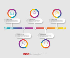 5 steps infographic. timeline design template with 3D paper label, integrated circles. Business concept with options. For content, diagram, flowchart, steps, parts, workflow layout, chart