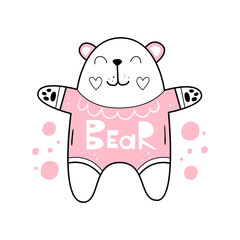 Vector illustration of a cute bear. Nice background. Cartoon-style. Scandinavian motives..