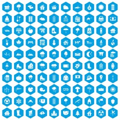 Fototapeta na wymiar 100 country house icons set in blue hexagon isolated vector illustration