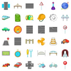 Bridge under tunnel icons set. Cartoon style of 36 bridge under tunnel vector icons for web isolated on white background