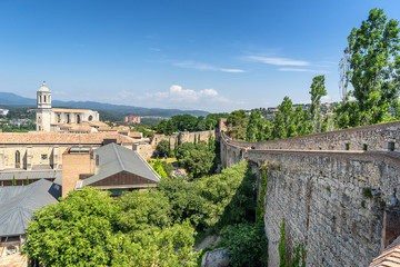 The city wall surrounds the Catalonian city of Girona in Spain