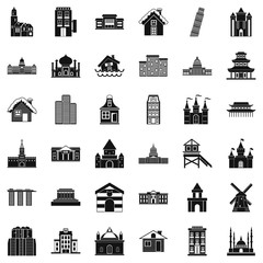 Different building icons set. Simple style of 36 different building vector icons for web isolated on white background