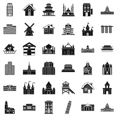 Fototapeta premium City building icons set. Simple style of 36 city building vector icons for web isolated on white background