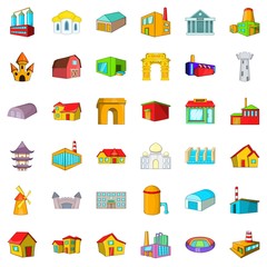 Building icons set. Cartoon style of 36 building vector icons for web isolated on white background