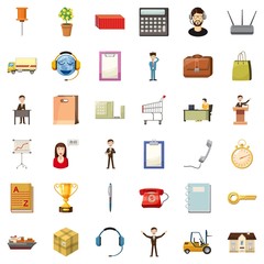 Business icons set. Cartoon style of 36 business vector icons for web isolated on white background
