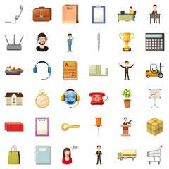 Hard business icons set. Cartoon style of 36 hard business vector icons for web isolated on white background