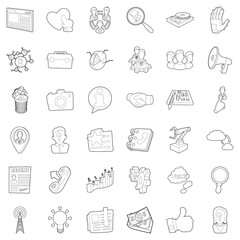 Business icons set. Outline style of 36 business vector icons for web isolated on white background