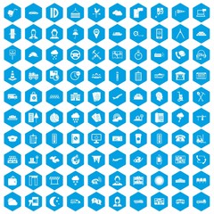 Fototapeta na wymiar 100 dispatcher icons set in blue hexagon isolated vector illustration