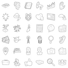 Hard business icons set. Outline style of 36 hard business vector icons for web isolated on white background
