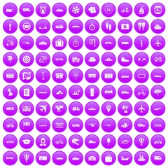 100 public transport icons set in purple circle isolated vector illustration