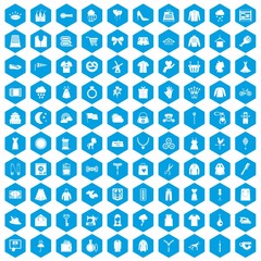 Fototapeta na wymiar 100 dress icons set in blue hexagon isolated vector illustration