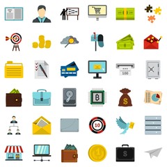 Business plan icons set. Flat style of 36 business plan vector icons for web isolated on white background