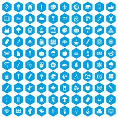 Fototapeta na wymiar 100 eco design icons set in blue hexagon isolated vector illustration