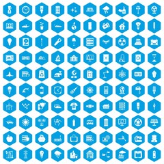 Fototapeta na wymiar 100 electricity icons set in blue hexagon isolated vector illustration