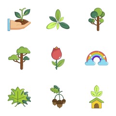 Forest icons set. Cartoon set of 9 forest vector icons for web isolated on white background