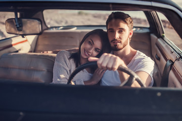 Couple with retro car